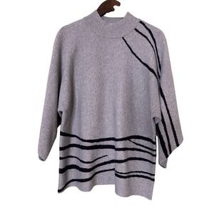 Calligraphie Women's Gray Black Abstract Mock Neck Kimono Sleeve Sweater Size S